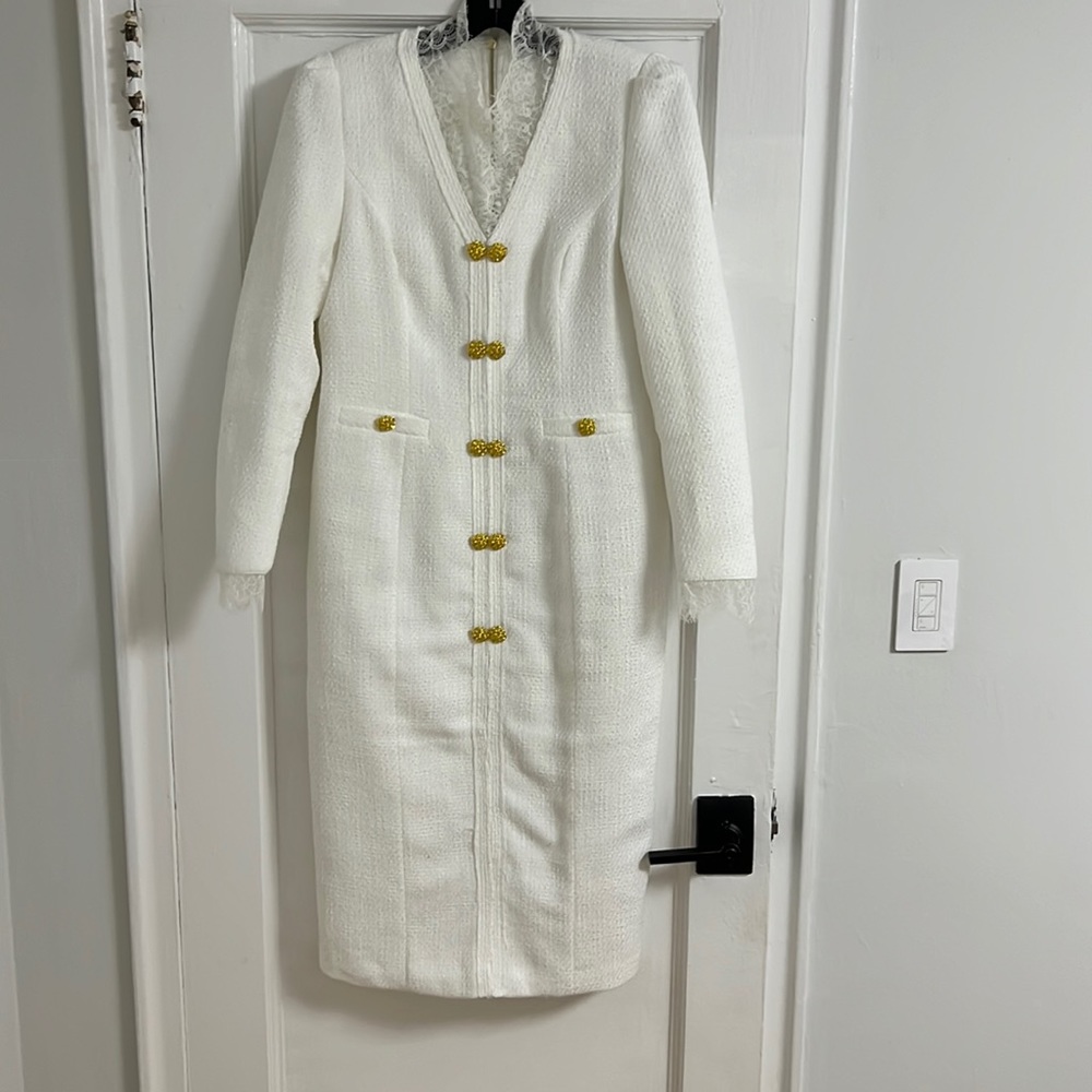 Living Luxe Jeweled Tweed Dress